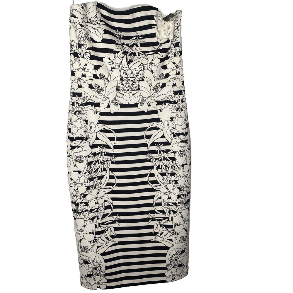 Express Strapless Pencil Dress Women 8 Stripe Floral Stretch Zip Black White NWT